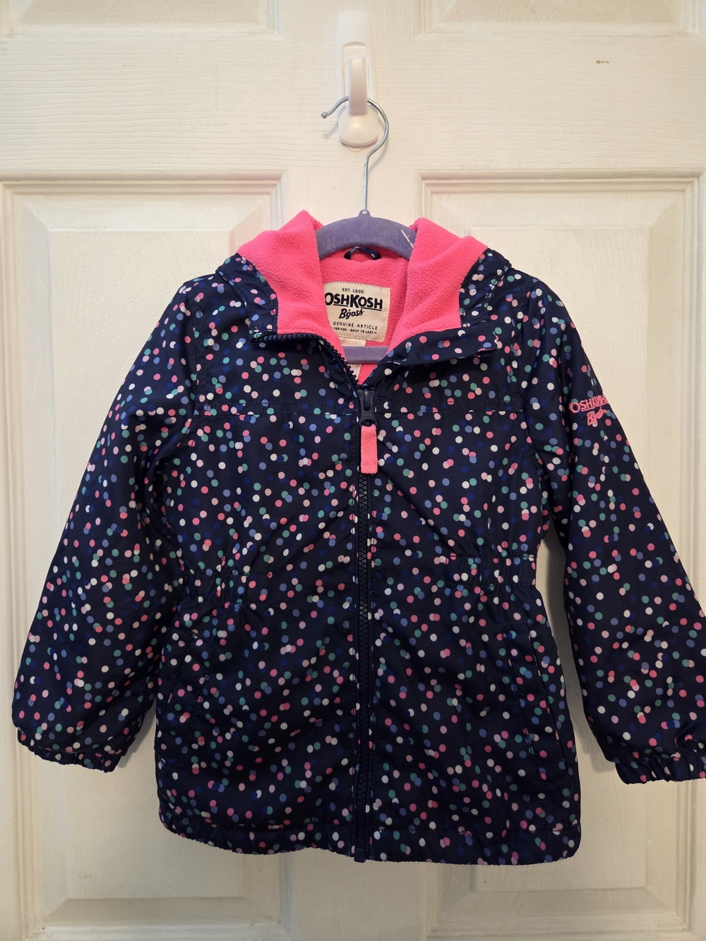 OshKosh B'gosh Navy Polka Dot Hooded Jacket with Pink Lining